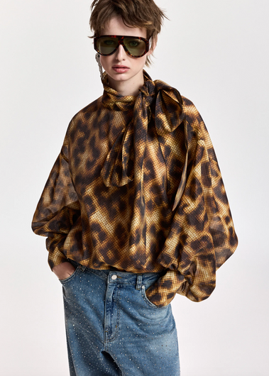Essentiel Antwerp Karismatic Pussy Bow Tie Top - Brown Sugar