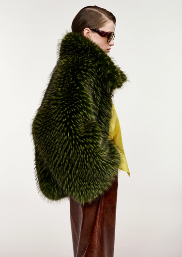 Essentiel Antwerp Kastanje Faux Fur Coat - Forest Whisper