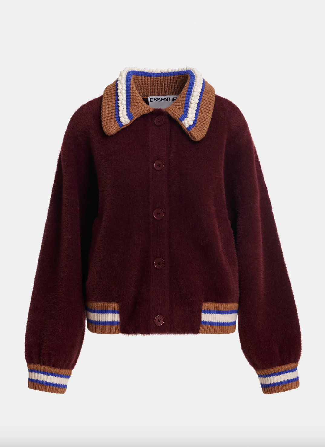 Essentiel Antwerp Kamore Knit Jacket with Collar - Wine Not