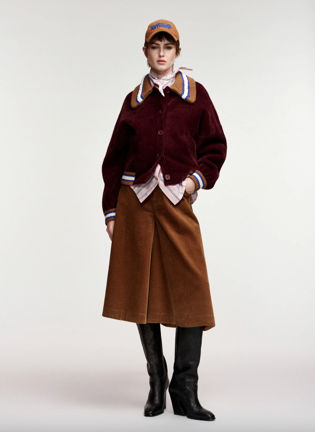 Essentiel Antwerp Kamore Knit Jacket with Collar - Wine Not