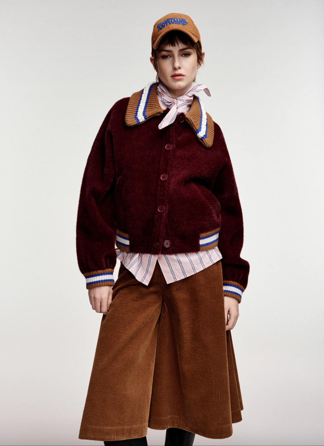 Essentiel Antwerp Kamore Knit Jacket with Collar - Wine Not