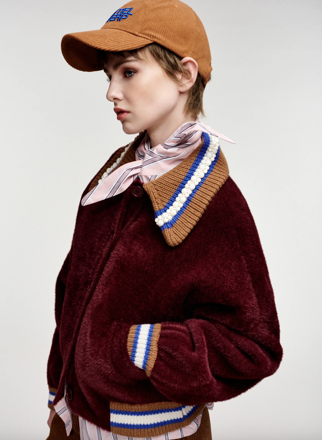 Essentiel Antwerp Kamore Knit Jacket with Collar - Wine Not