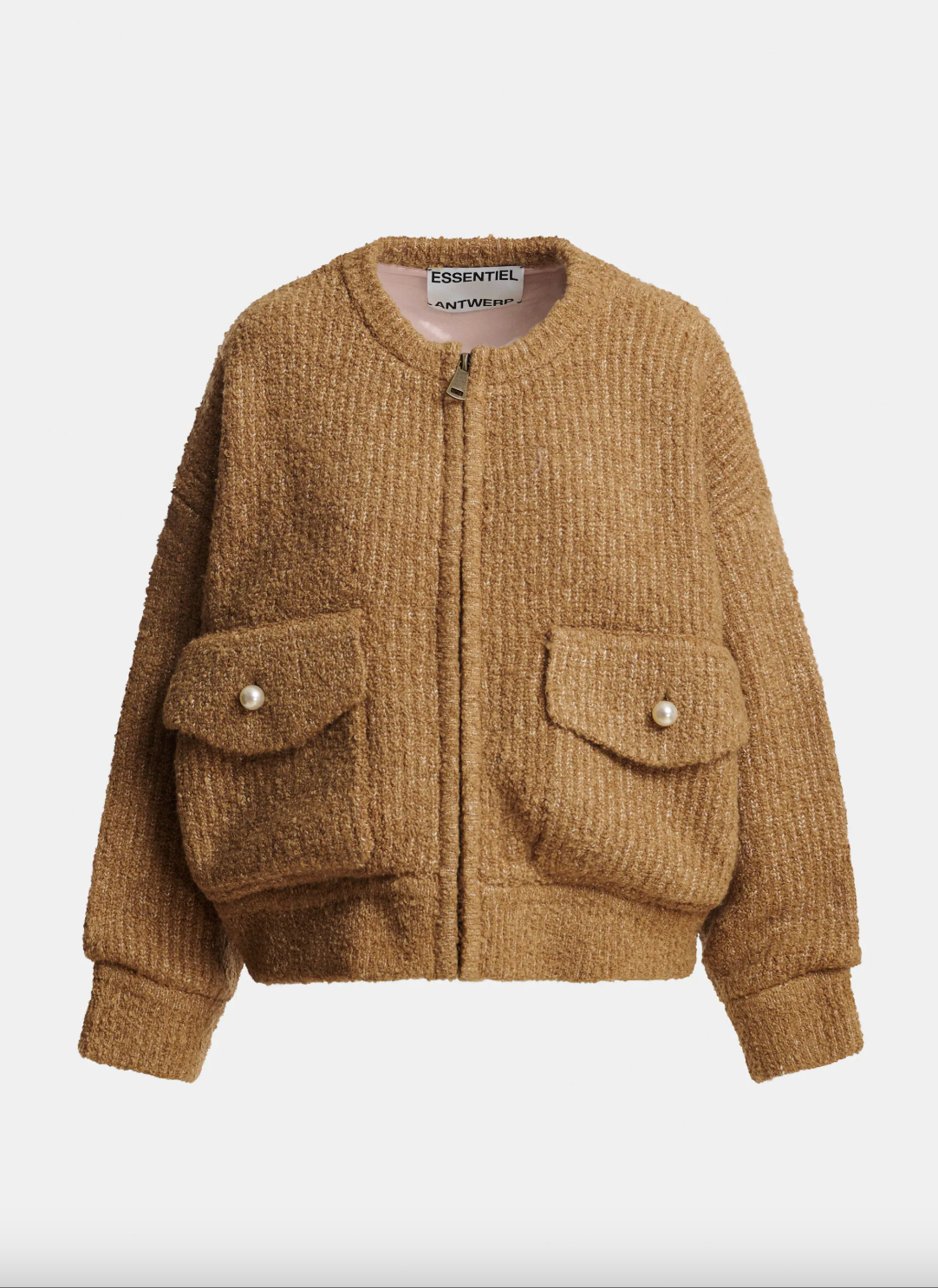 Essentiel Antwerp Kanada Knitted Jacket with Fur - Camel Club