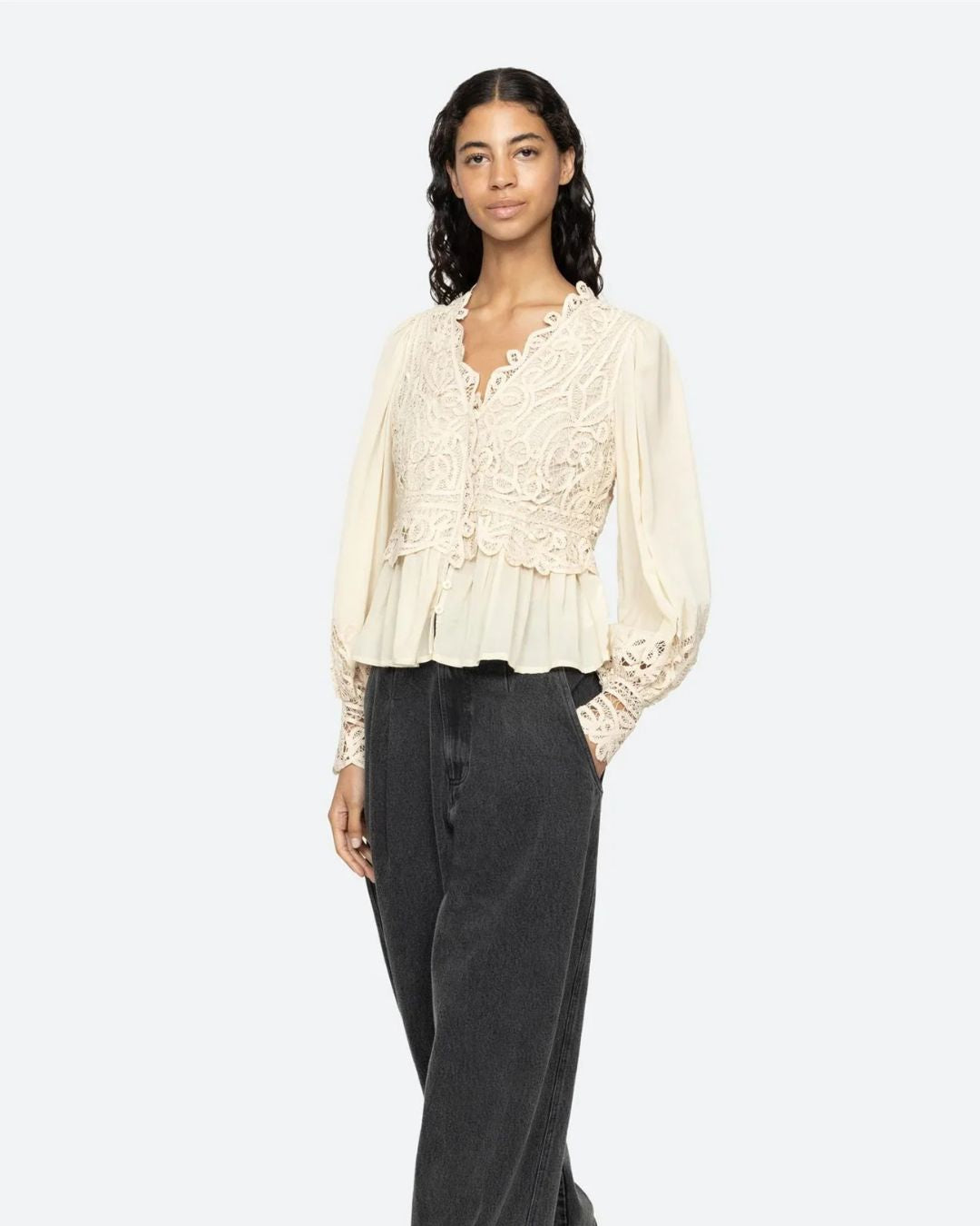 Sea New York Adelina Battenberg Lace Top in Cream