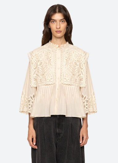 Sea New York Adelina Battenberg Lace Top in Cream