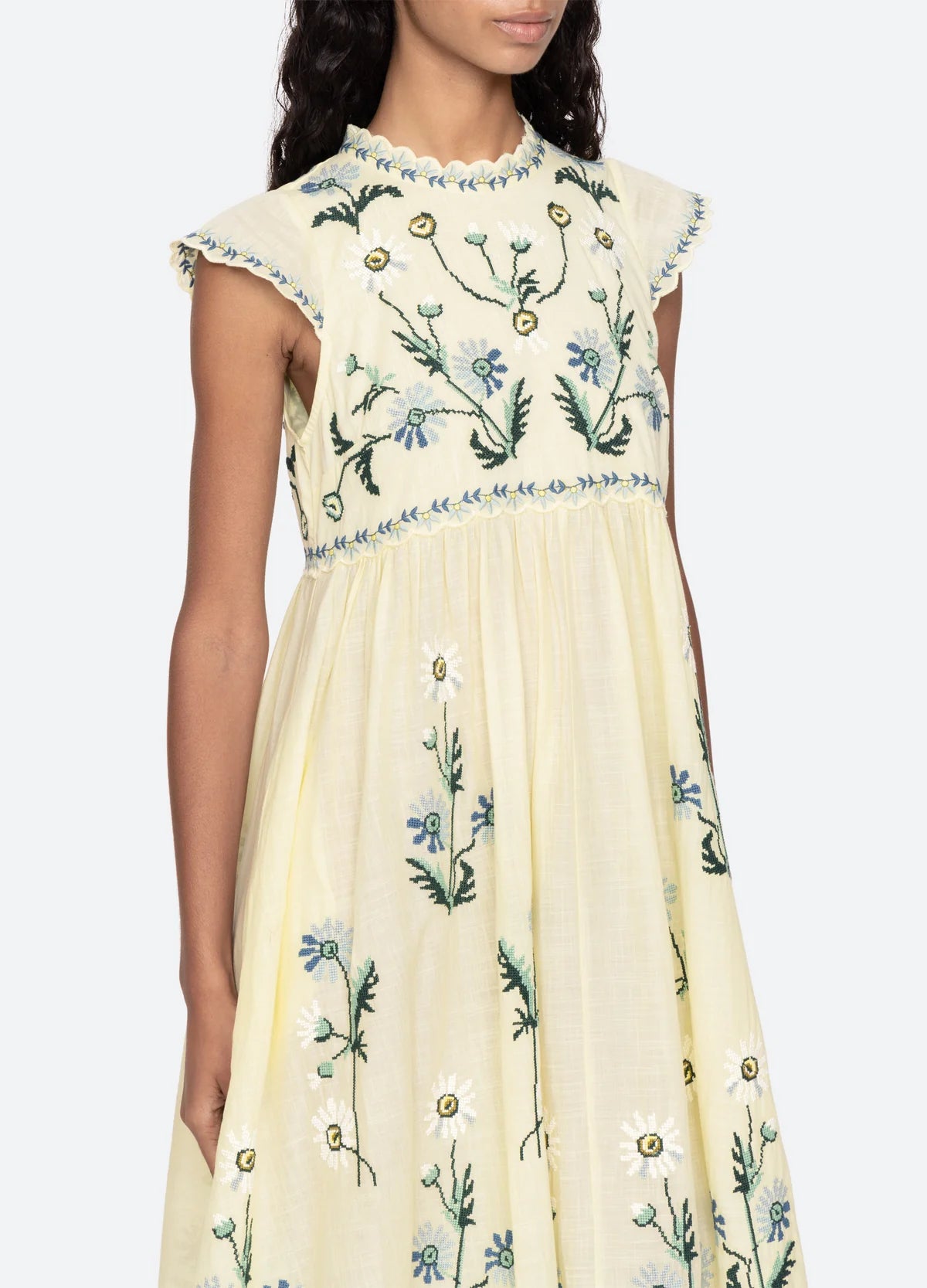 Sea New York Audra Emb Midi Dress in Butter