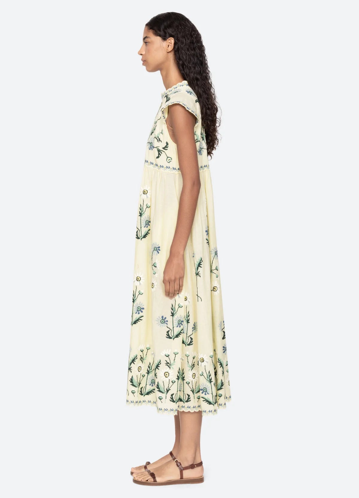 Sea New York Audra Emb Midi Dress in Butter
