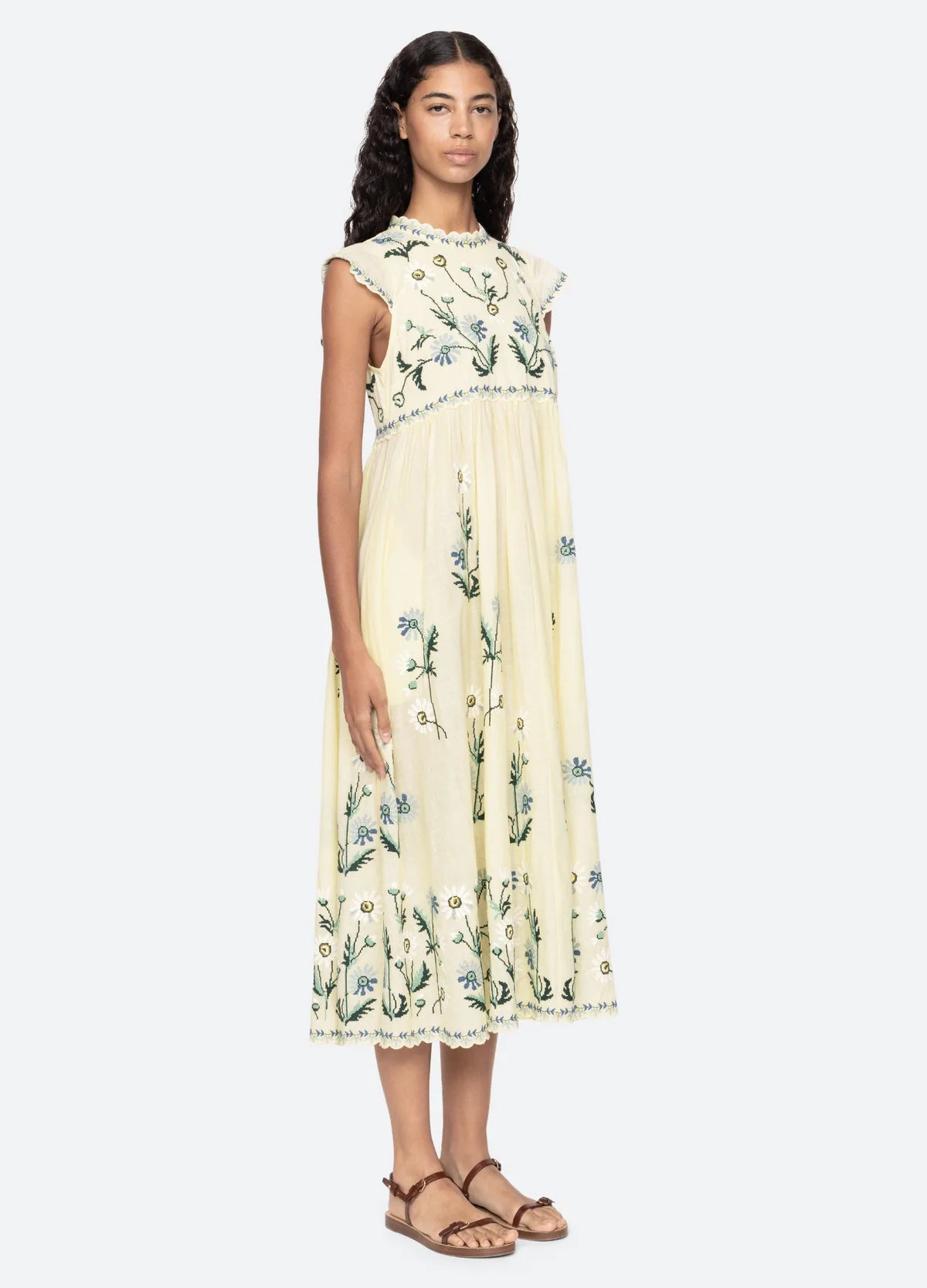 Sea New York Audra Emb Midi Dress in Butter