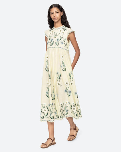 Sea New York Audra Emb Midi Dress in Butter