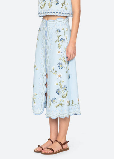 Sea New York Audra Emb Skirt in Blue