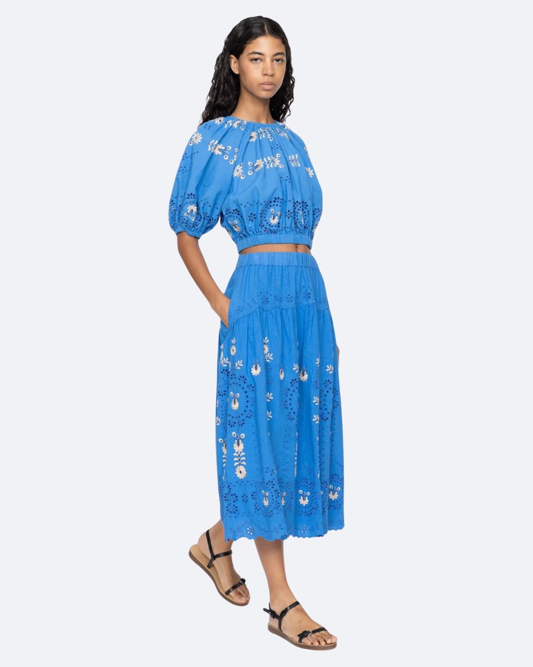 Sea New York Catharina Emb Midi Skirt - Blue