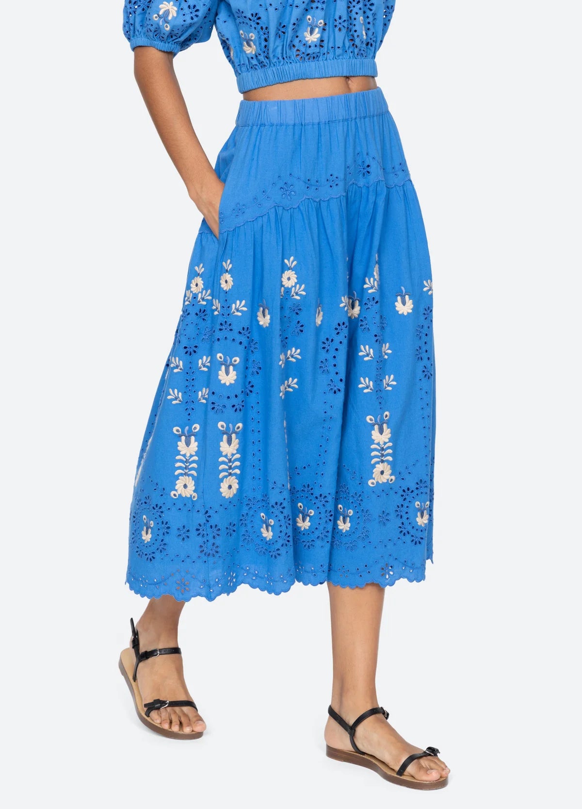 Sea New York Catharina Emb Midi Skirt - Blue