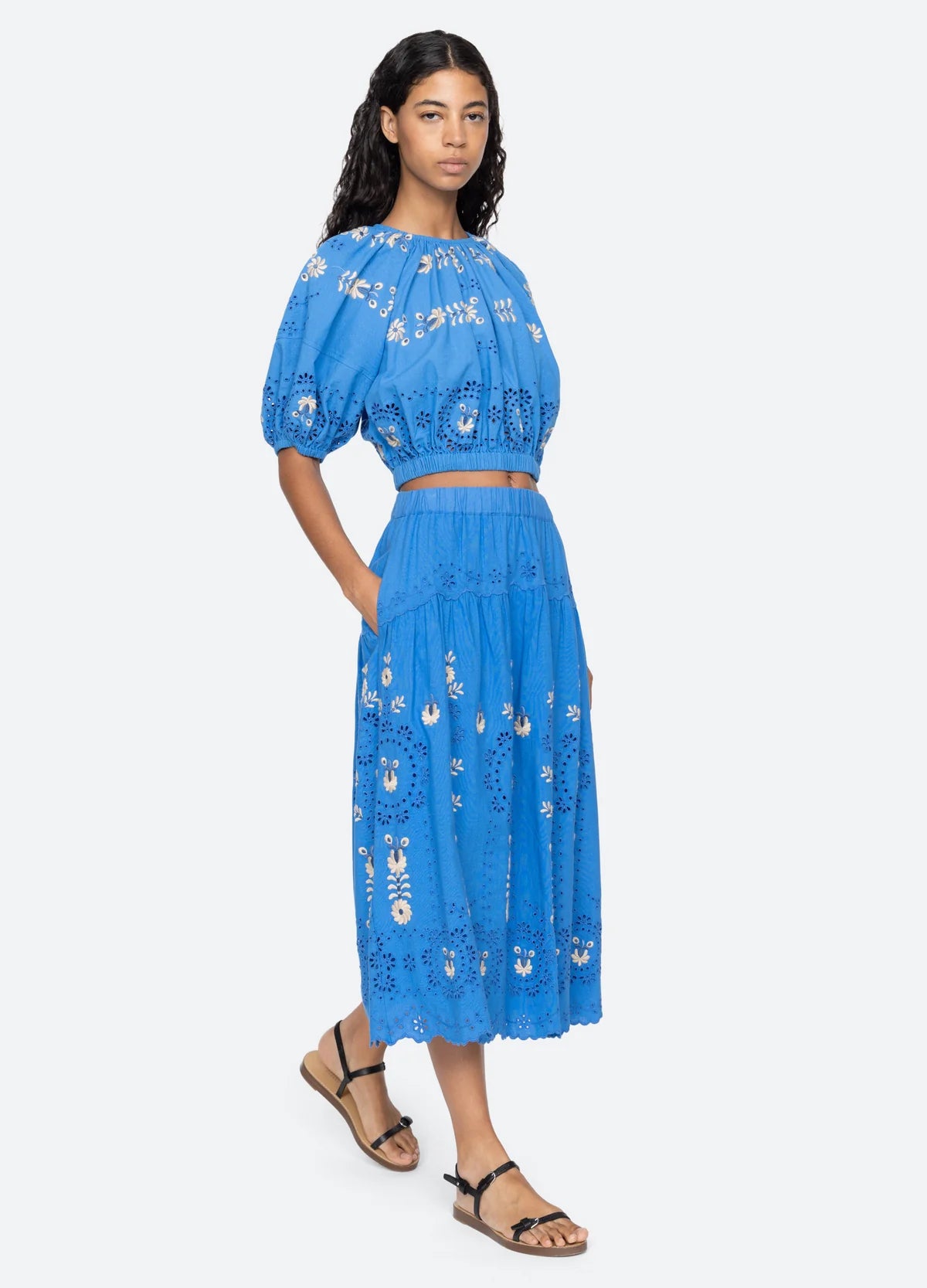 Sea New York Catharina Emb Midi Skirt - Blue