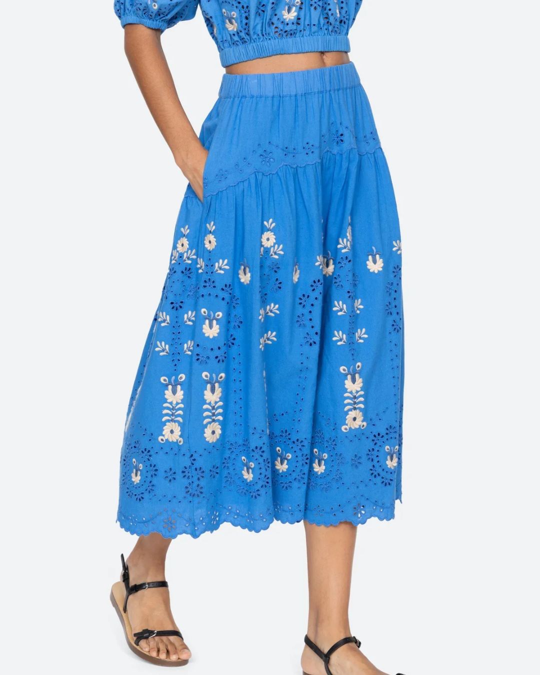 Sea New York Catharina Emb Midi Skirt - Blue
