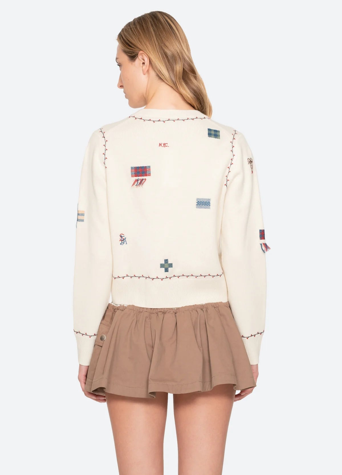 Sea New York Claira Emb Knit Cardigan in Cream