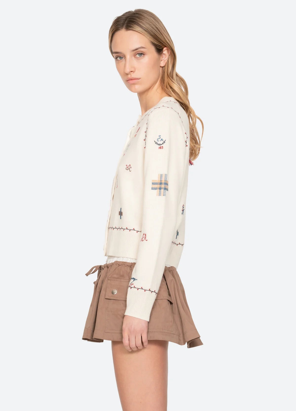 Sea New York Claira Emb Knit Cardigan in Cream