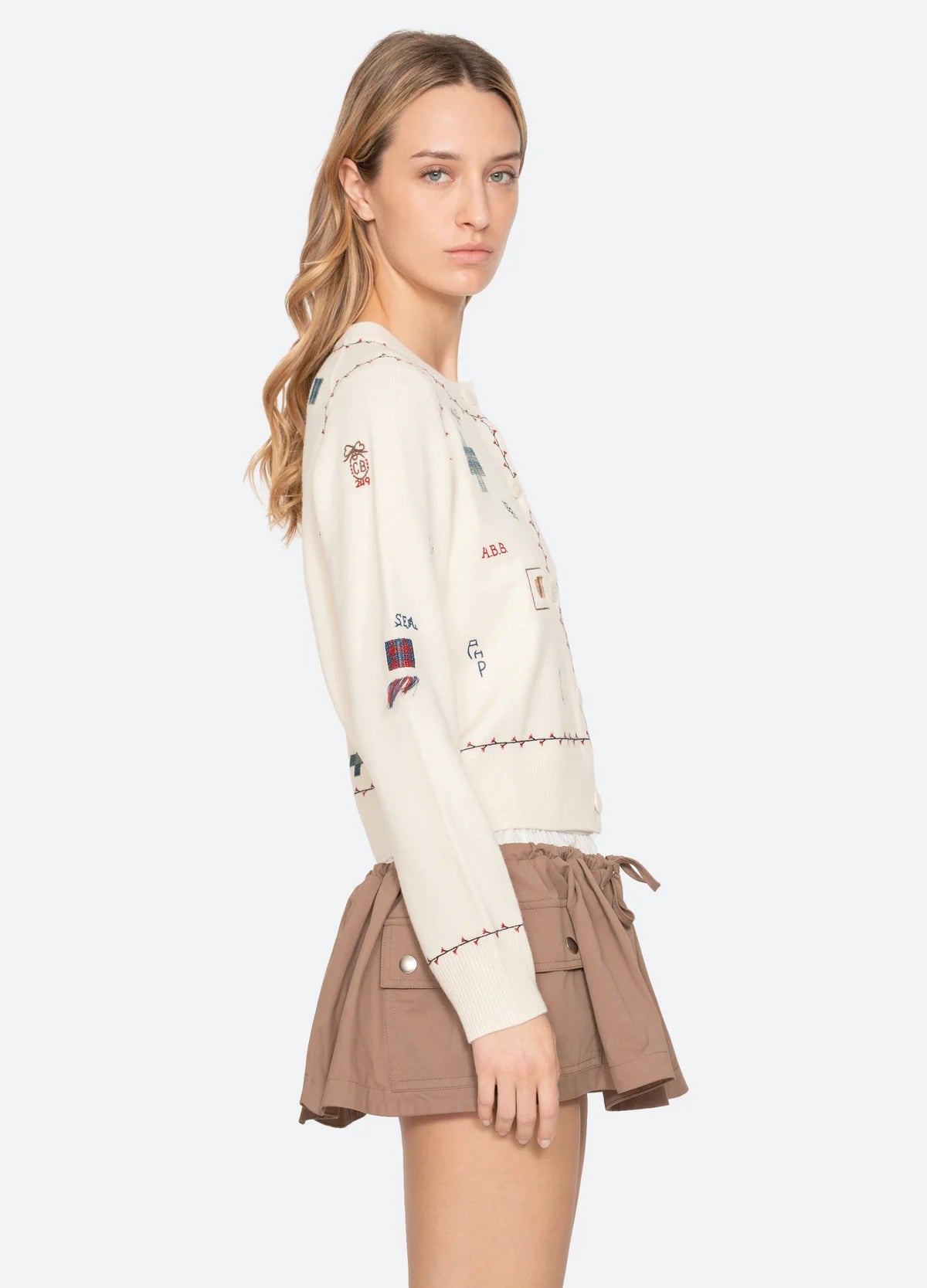 Sea New York Claira Emb Knit Cardigan in Cream