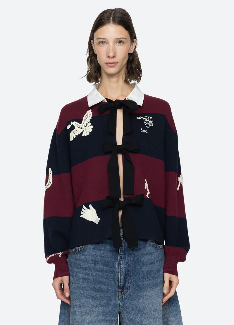 Sea New York Hester Solid Tie Front Cardi in Multi