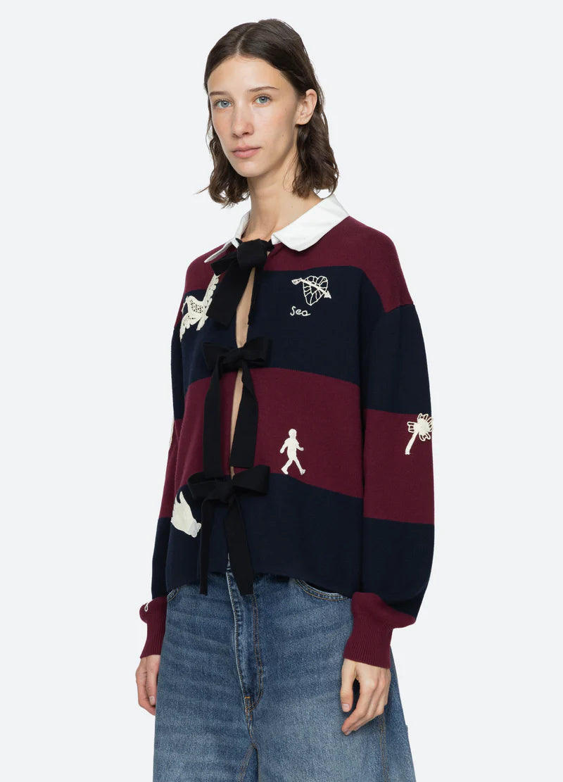 Sea New York Hester Solid Tie Front Cardi in Multi