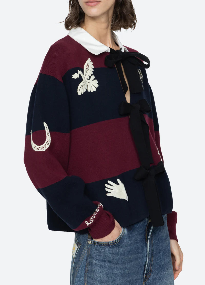 Sea New York Hester Solid Tie Front Cardi in Multi