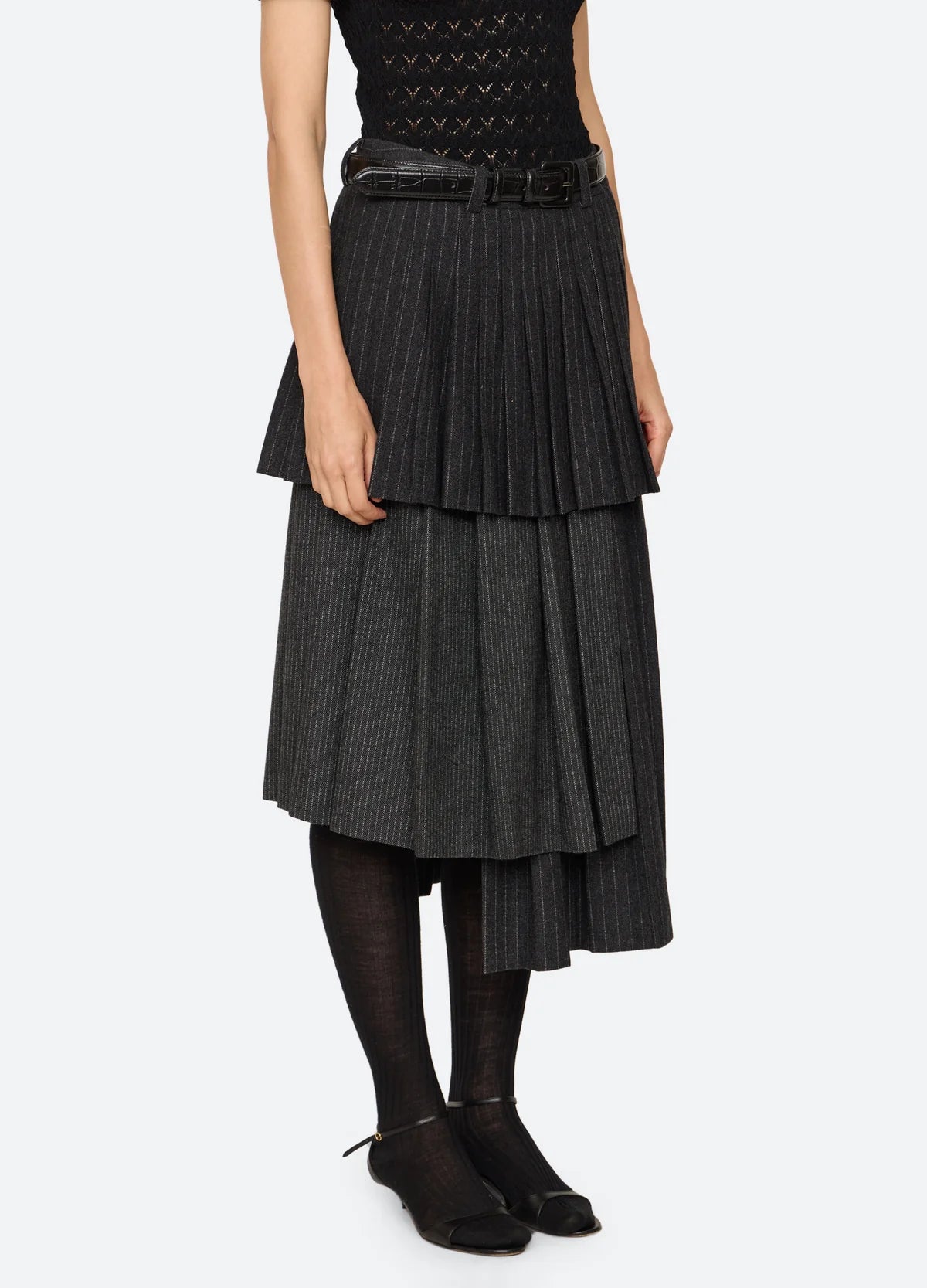 Sea New York Johanna Pinstripe Pleated Midi Skirt - Multi