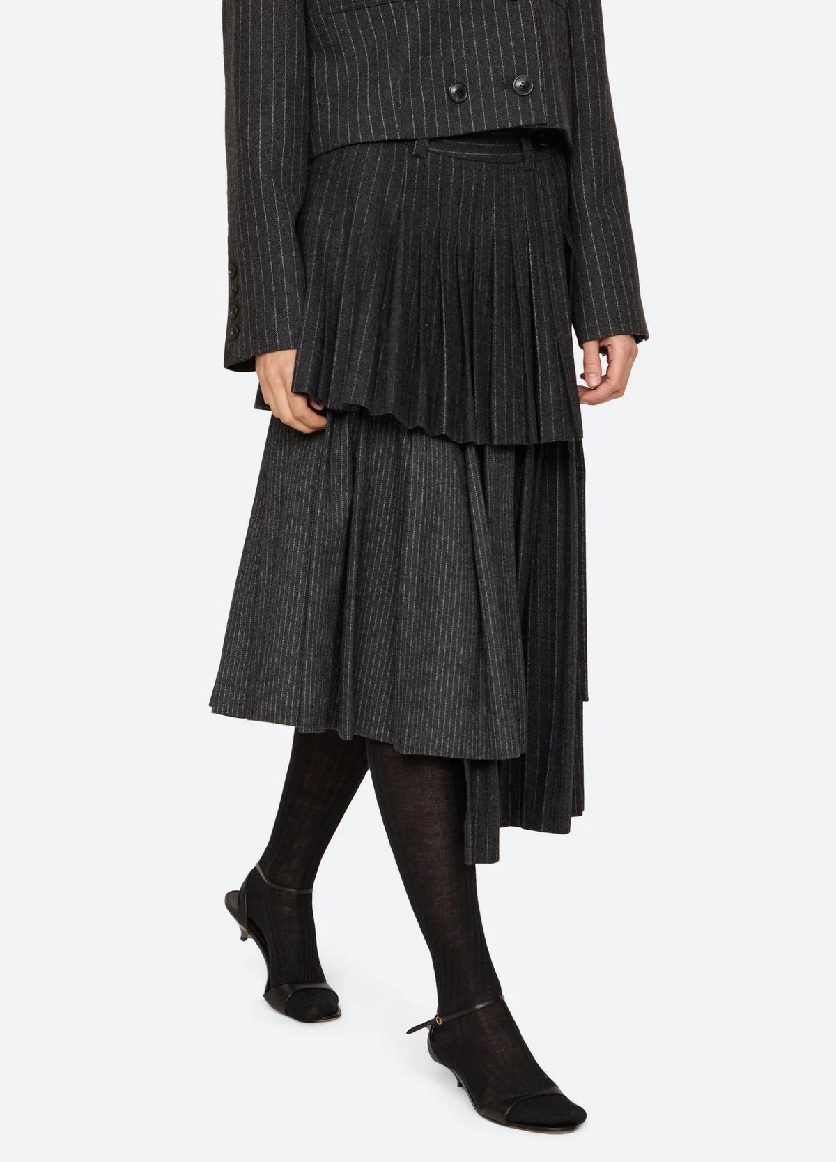 Sea New York Johanna Pinstripe Pleated Midi Skirt - Multi