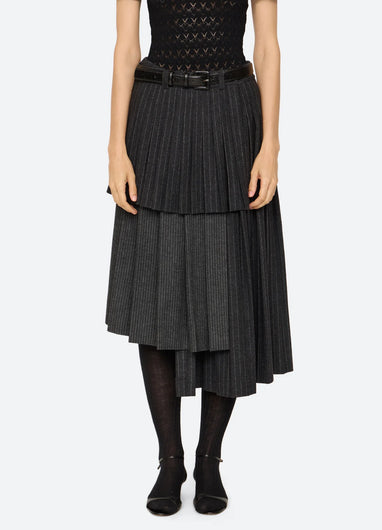Sea New York Johanna Pinstripe Pleated Midi Skirt - Multi