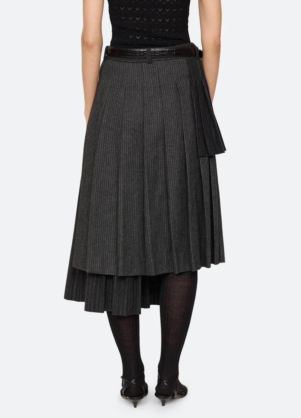 Sea New York Johanna Pinstripe Pleated Midi Skirt - Multi