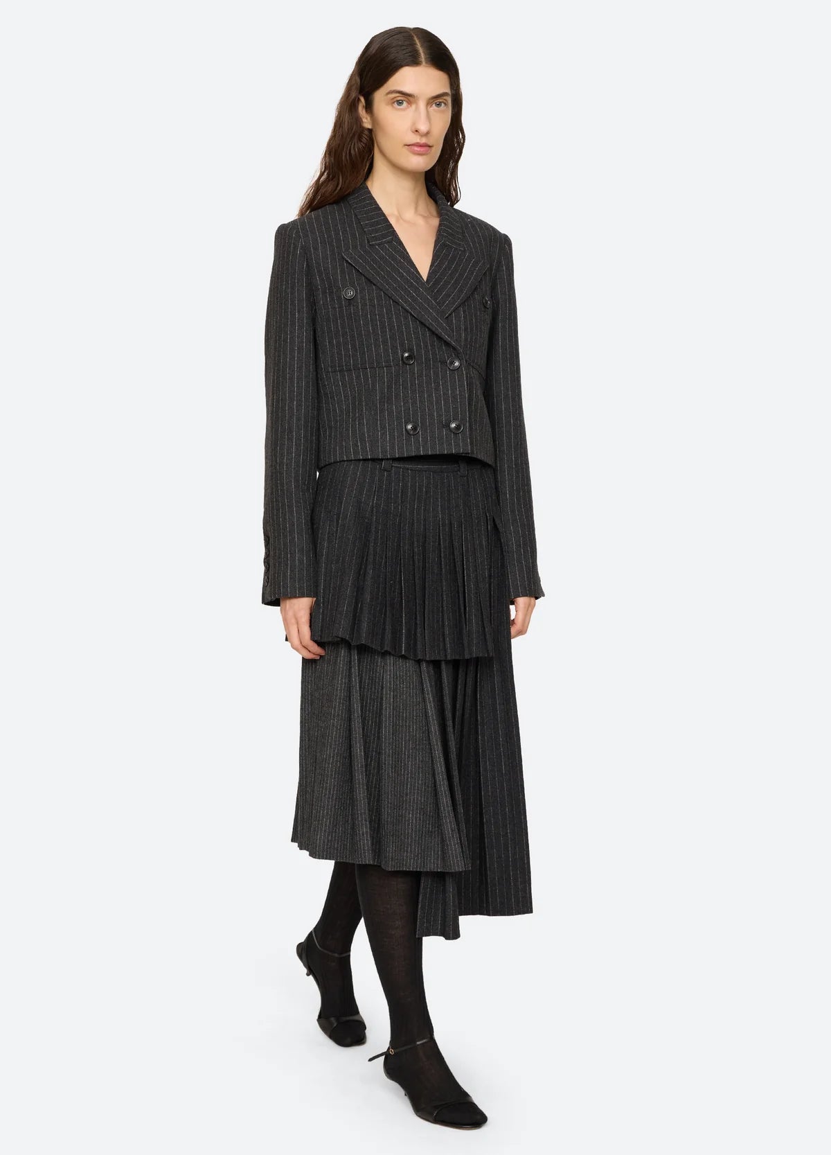 Sea New York Johanna Pinstripe Pleated Midi Skirt - Multi