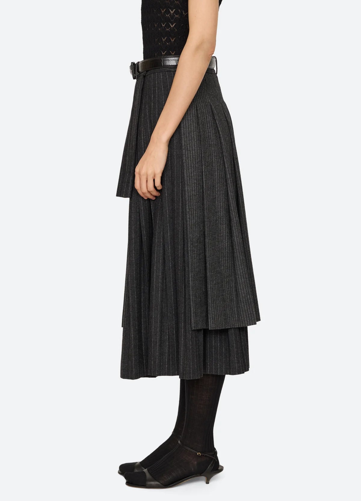 Sea New York Johanna Pinstripe Pleated Midi Skirt - Multi