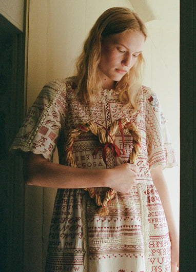 Sea New York Kit Embroidery SS Midi Dress in Cream