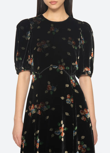 Sea New York Leda Velvet Puff Sleeve Midi Dress - Black