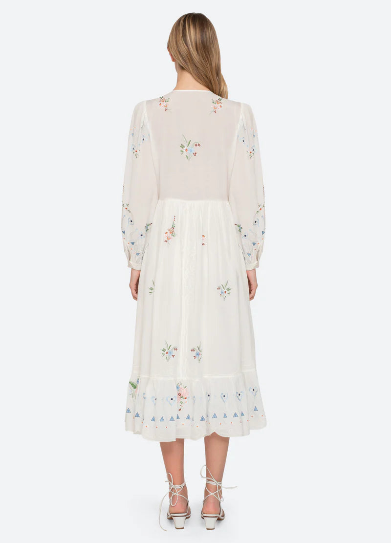 midi cream dress Sea New York Serafina Embroidered Midi Dress