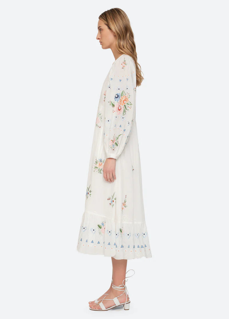 Sea New York Serafina Emb Midi Dress in Cream