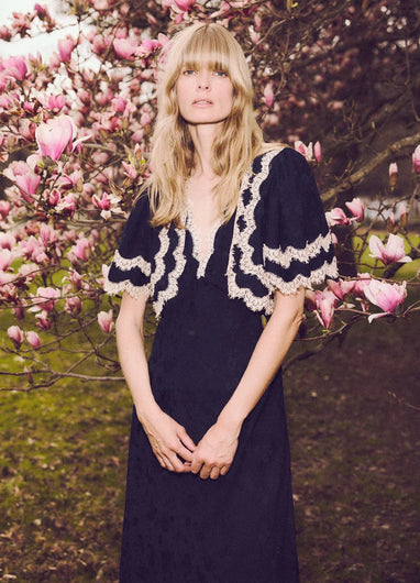 Sea New York Shay Lace Cape Midi Dress - Navy