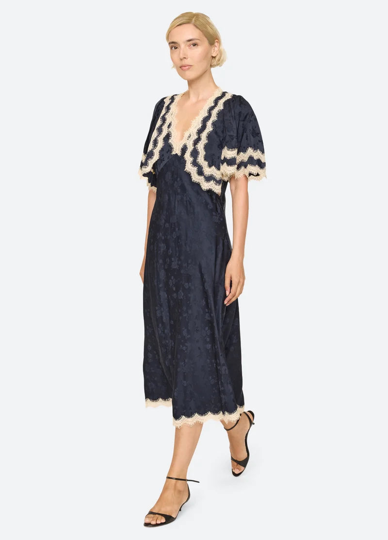 Sea New York Shay Lace Cape Midi Dress - Navy