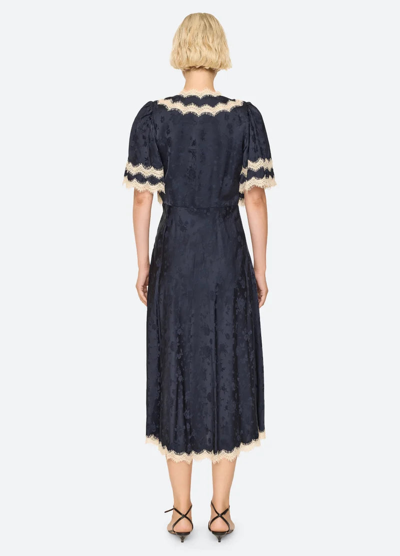 Sea New York Shay Lace Cape Midi Dress - Navy
