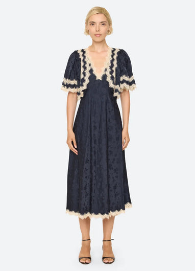 Sea New York Shay Lace Cape Midi Dress - Navy