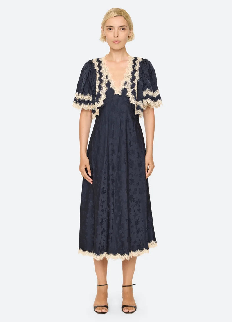 Sea New York Shay Lace Cape Midi Dress - Navy