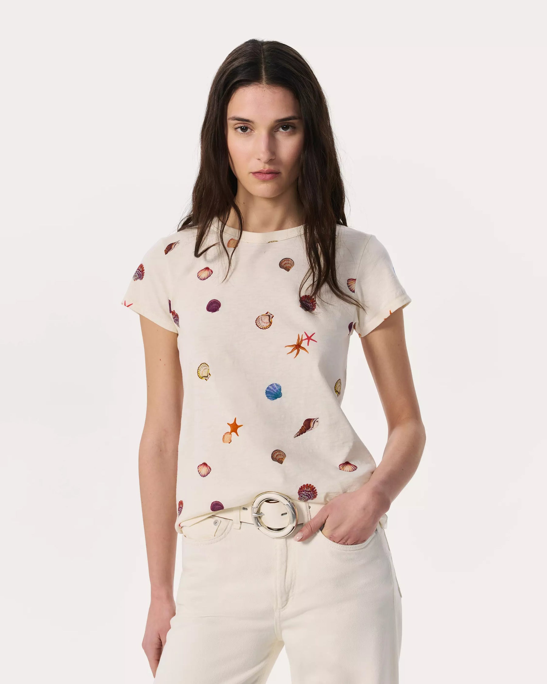 Rag & Bone All Over Seashell Tee in Ivory