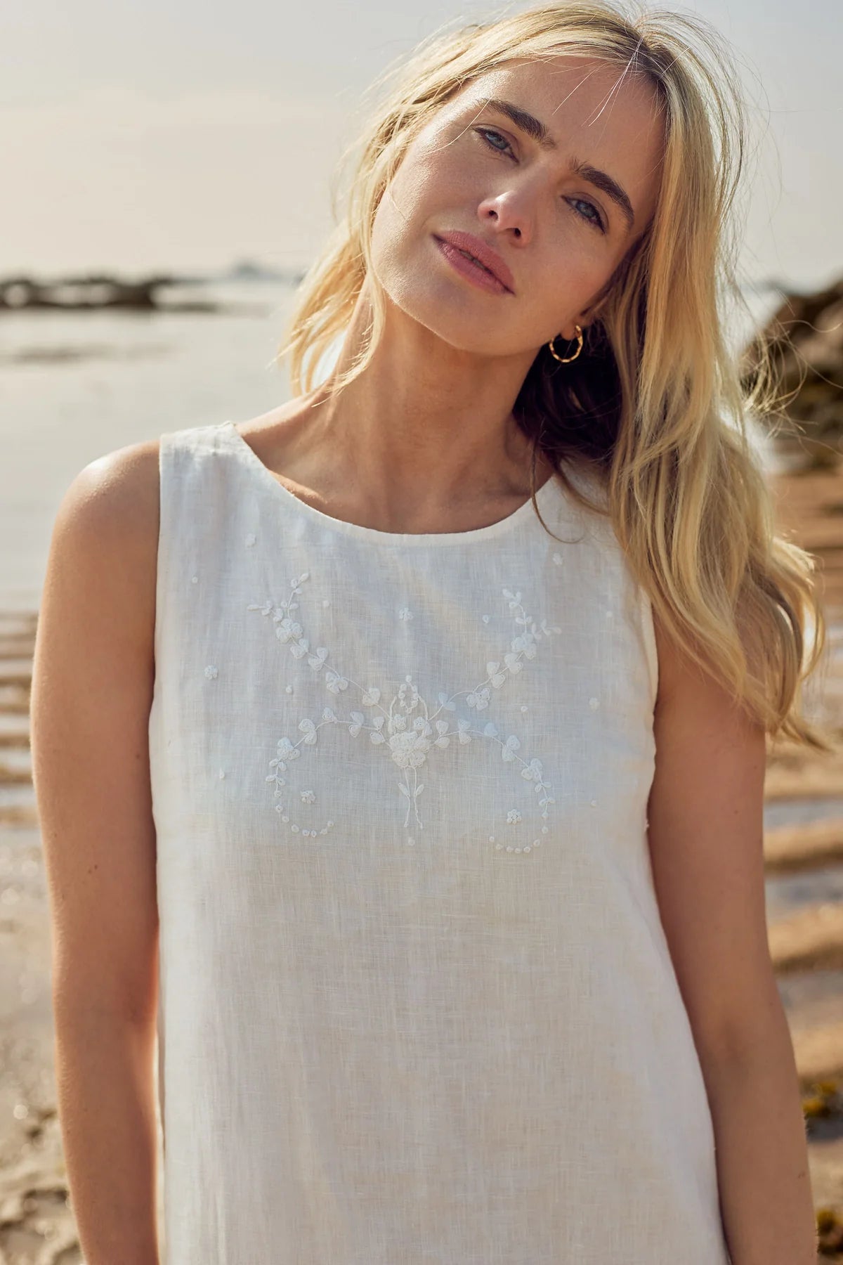 St. Clair Anna Linen Blend Dress - Pearl