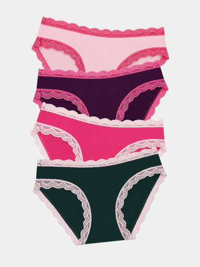 Stripe & Stare Basic Knicker Four Pack - Sugar Plum Contrasts
