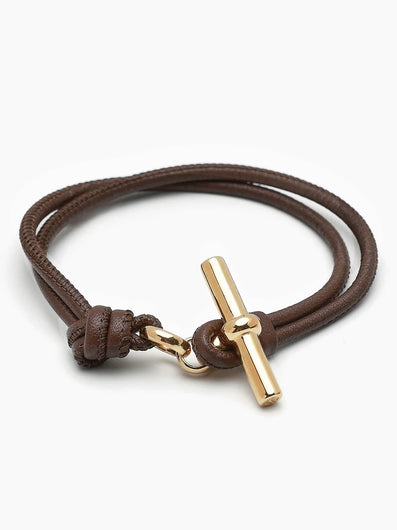 Tilly Sveaas Gold T Bar on Brown Leather Bracelet