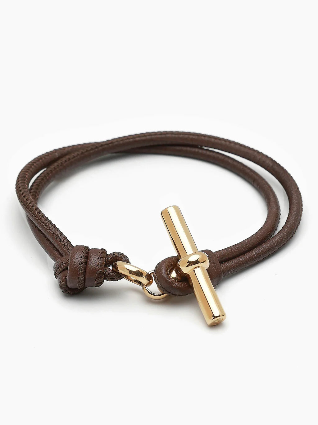 Tilly Sveaas Gold T Bar on Brown Leather Bracelet