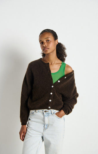 American Vintage Vitow Knit Cardi in Cafe Chine