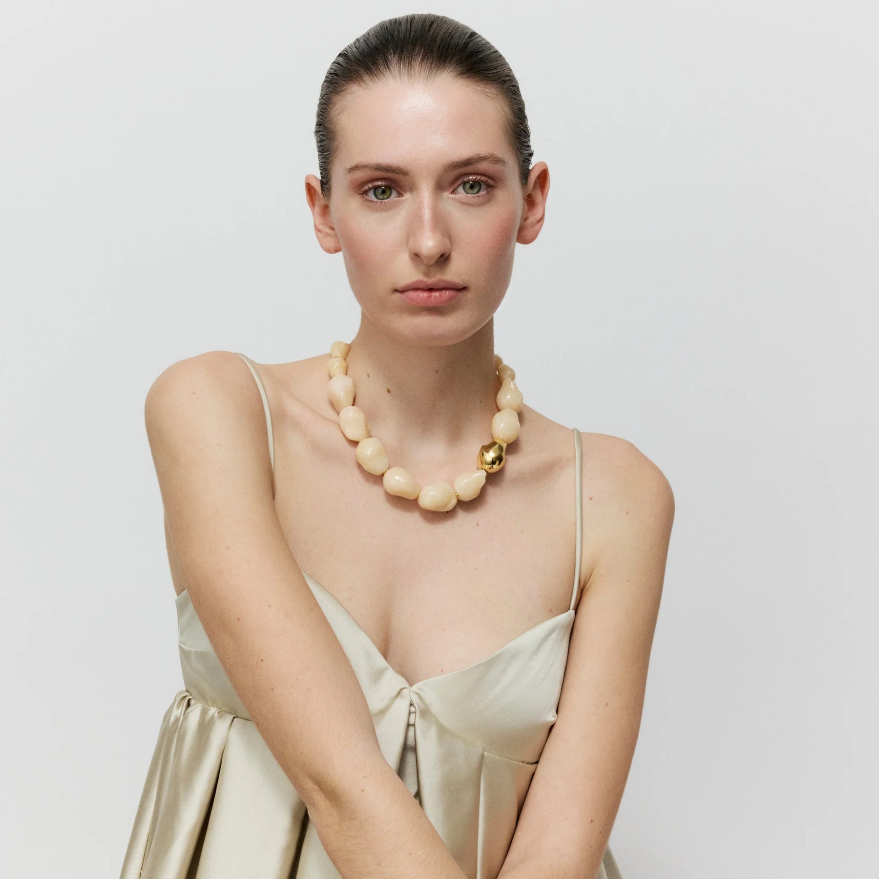Vanessa Baroni Big Organic Pearl Necklace in Gold Latte Marble
