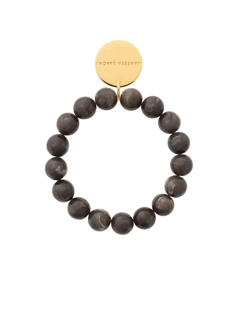 Vanessa Baroni Mini Beads Flex Bracelet Dark Brown Marble