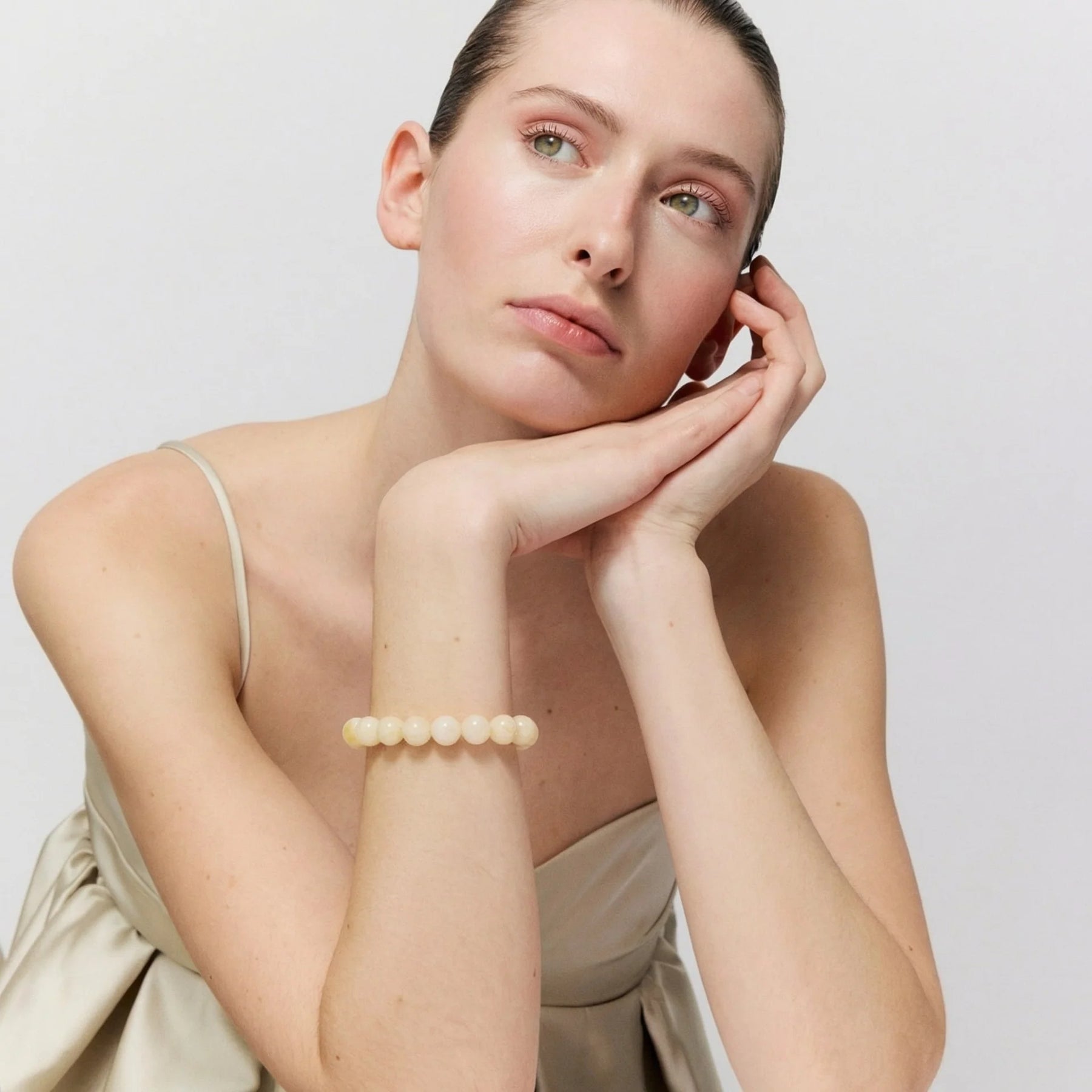 Vanessa Baroni Mini Beads Flex Bracelet in Latte Marble
