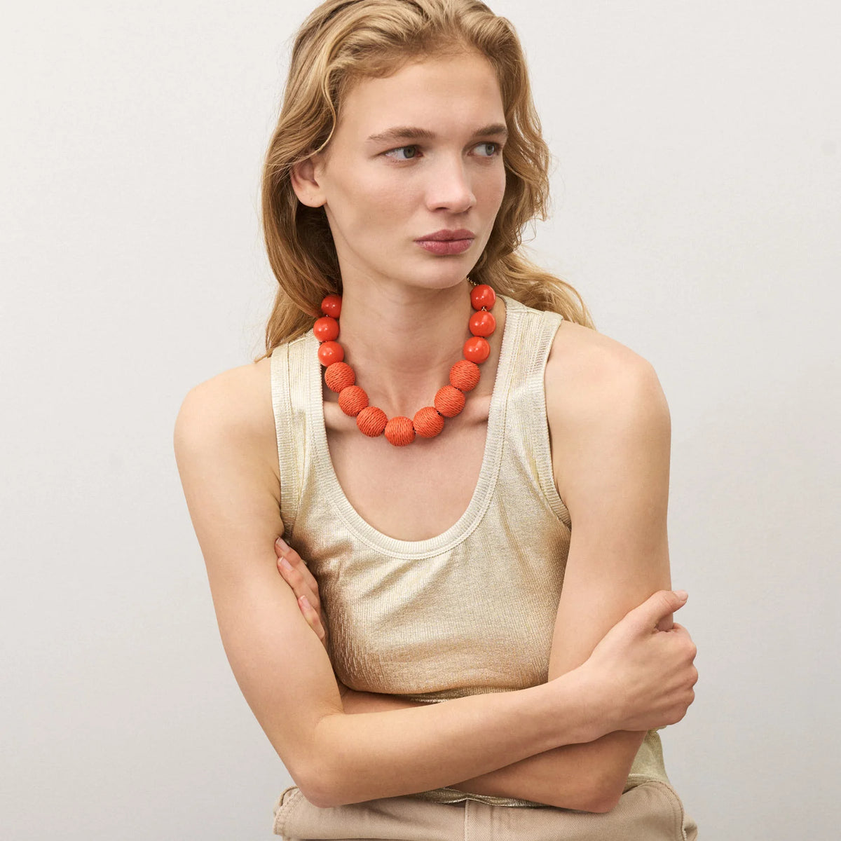 Vanessa Baroni Raffia Beads in Orange