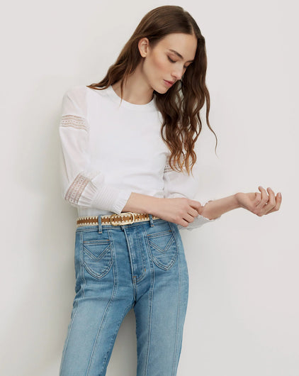 Veronica Beard Bellamie Mixed Media Top - White